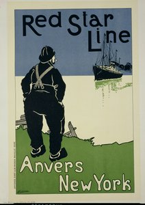 Jäljennös julisteesta, joka mainostaa "The Red Star Line, from Anvers to New York", 1899